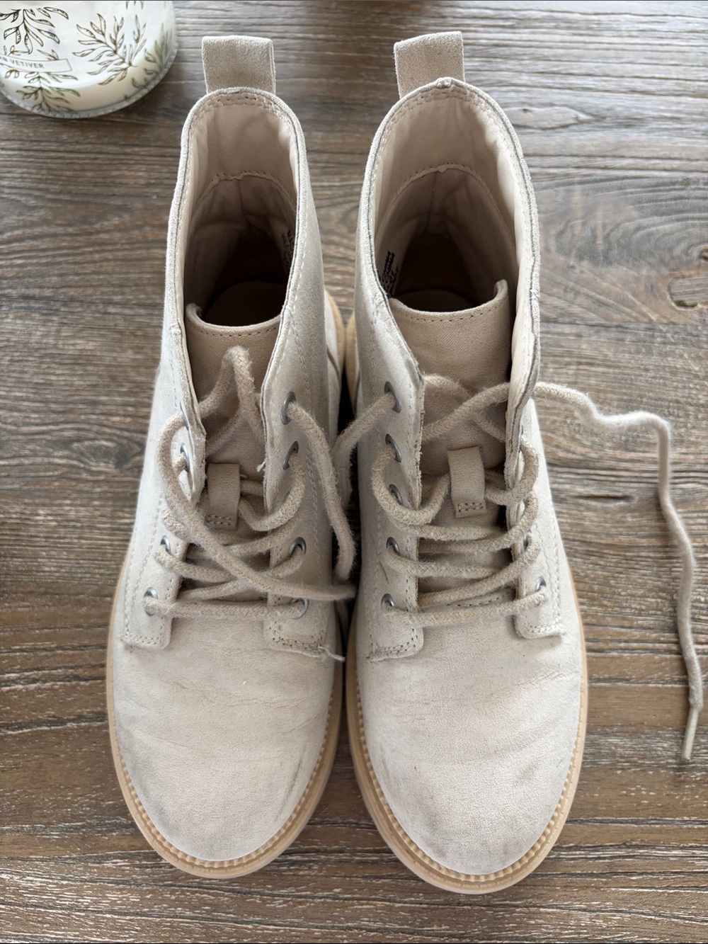 Old Navy Light Beige Kids Suede Lace-Up Boots